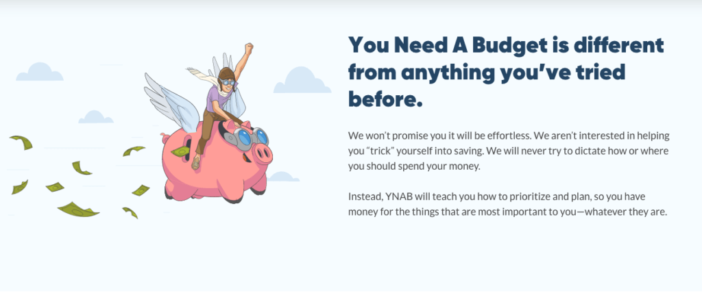 An image displaying YNAB's mission statement, which expresses that the personal finance company is focused on providing financial education to help users make more informed decisions about spending and saving.