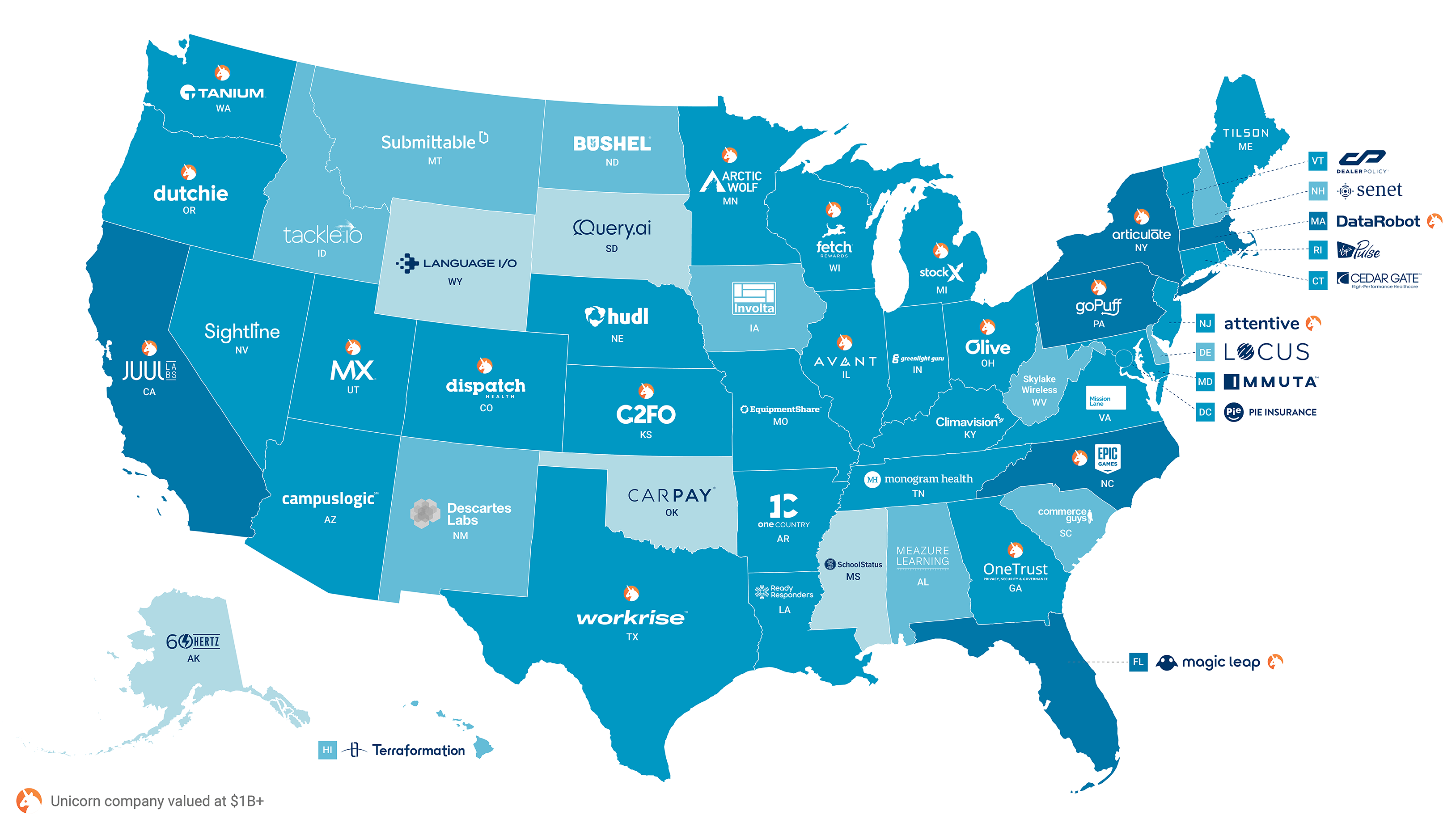 The United States Of Startups The Most Well-funded Tech Startup In Every Us State