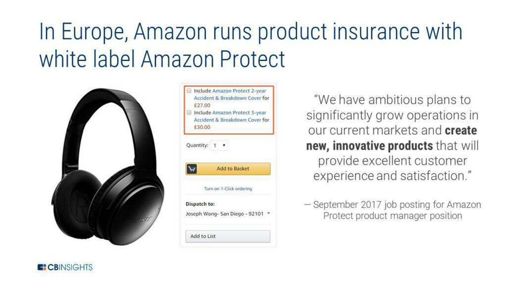 在歐洲，亞馬遜通過亞馬遜保護(Amazon Protect)提供產品保險