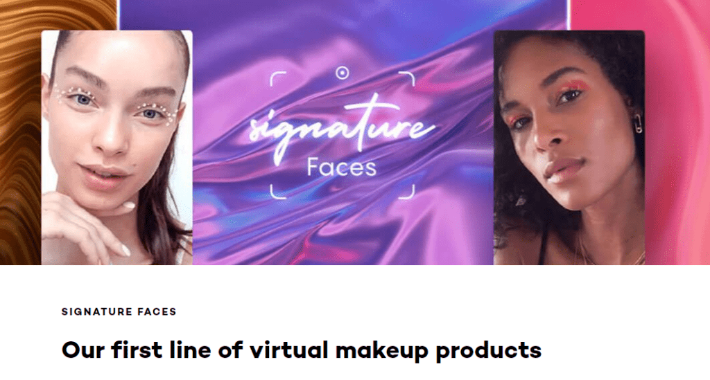 Image highlighting L'Oreal's "virtual makeup products" filters.