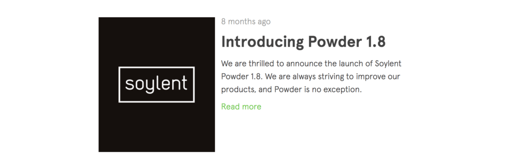Announcement of Soylent Powder 1.8 launch