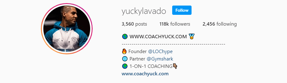 Tài khoản Instagram của người sáng lập Gymshark Chris Lavado và lượng người theo dõi lớn