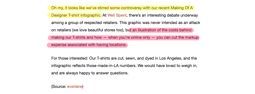 關於Everlane的病毒式宣傳活動的信息圖與設計師t恤的實際成本