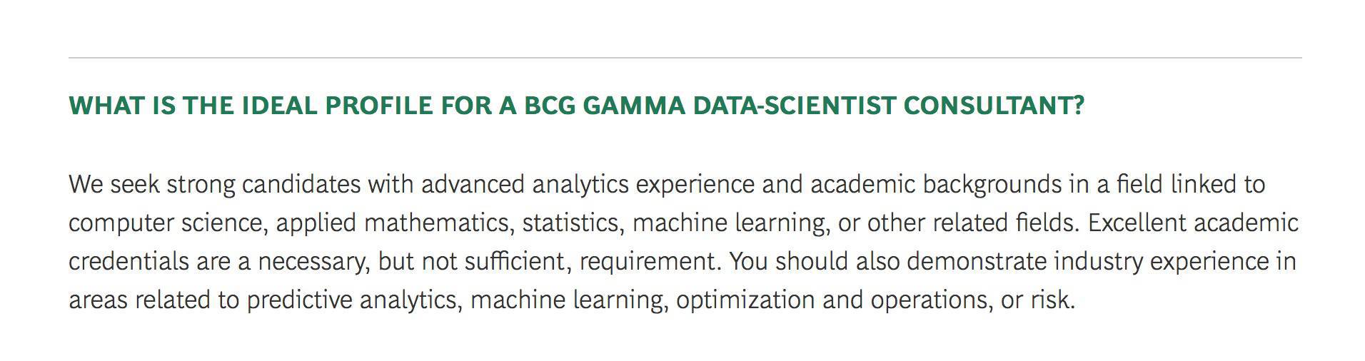 What is the ideal profile for a BCG Gamma data scientist consultant