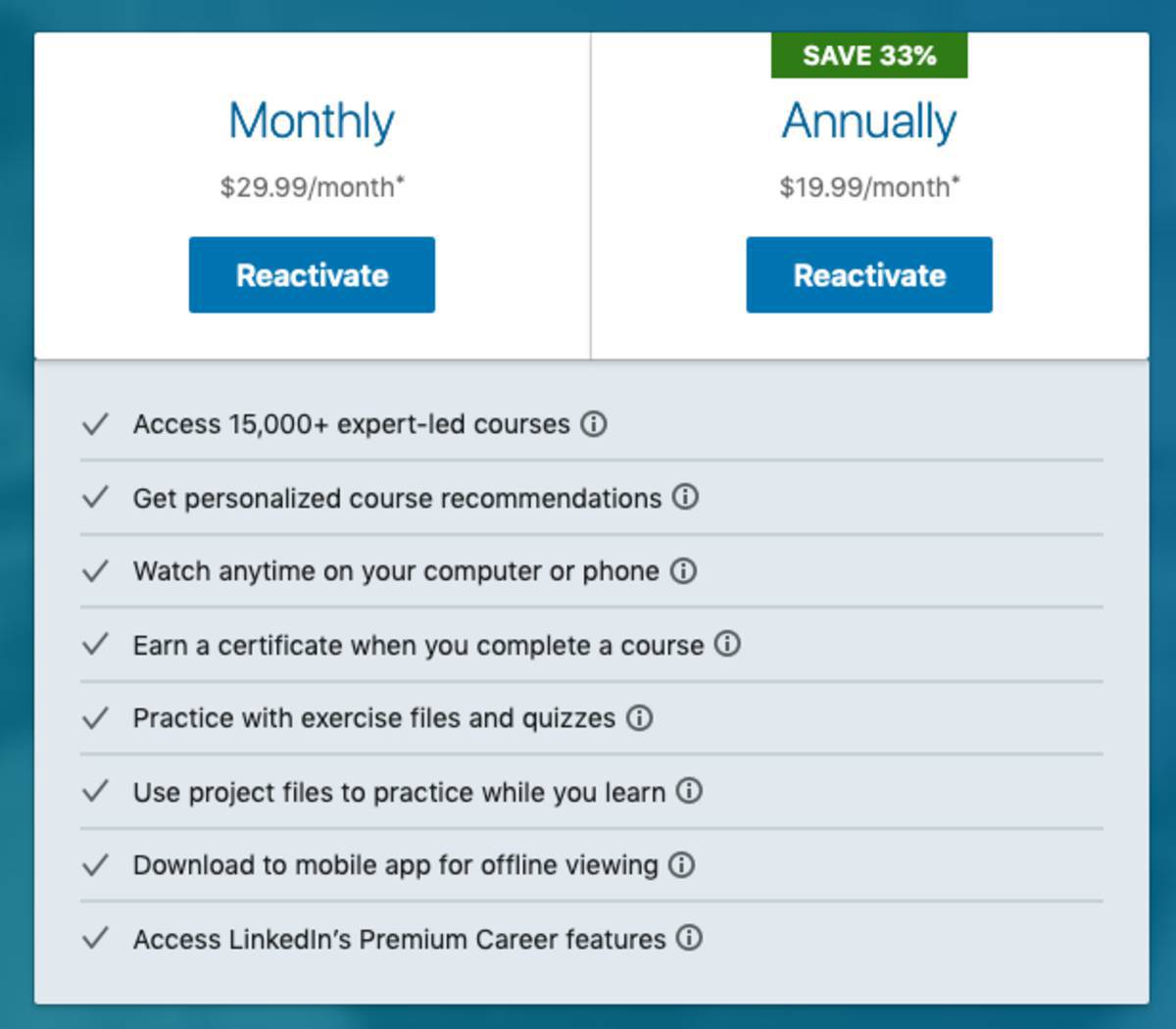 LinkedIn Learning subscription plans