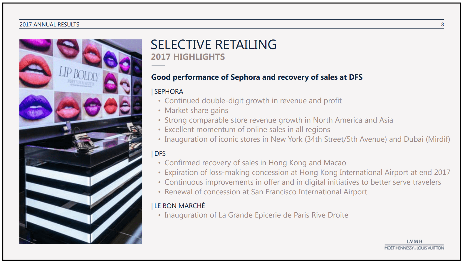 Sephora's 2017 annual report on good performance and recovery from sales at DFS