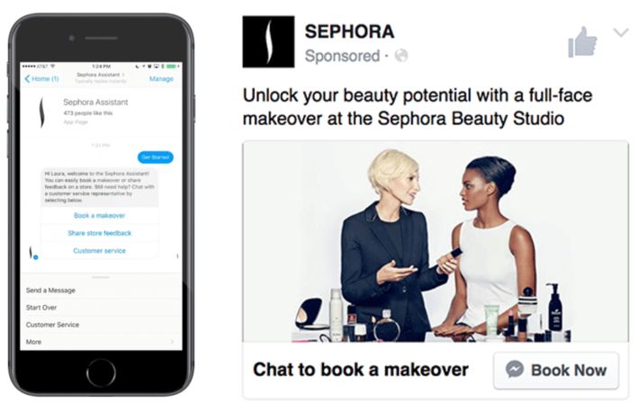 Sephora's chat assistant for Facebook Messenger