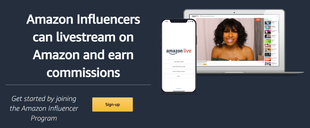 The Amazon Live Creator app allows influencers to livestream and earn commissions through livestream sales. 