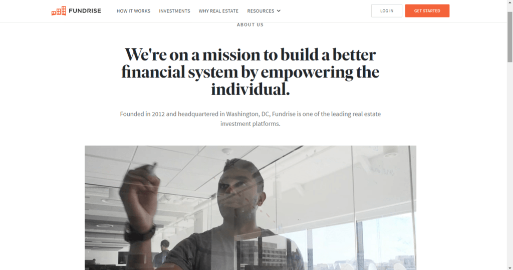 Fundrise's mission statement of building a better financial system by empowering the people