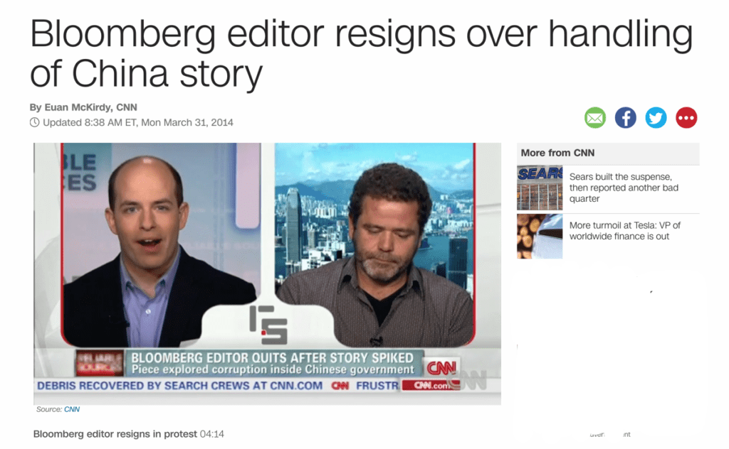 Bloomberg editor resigns because of China news story