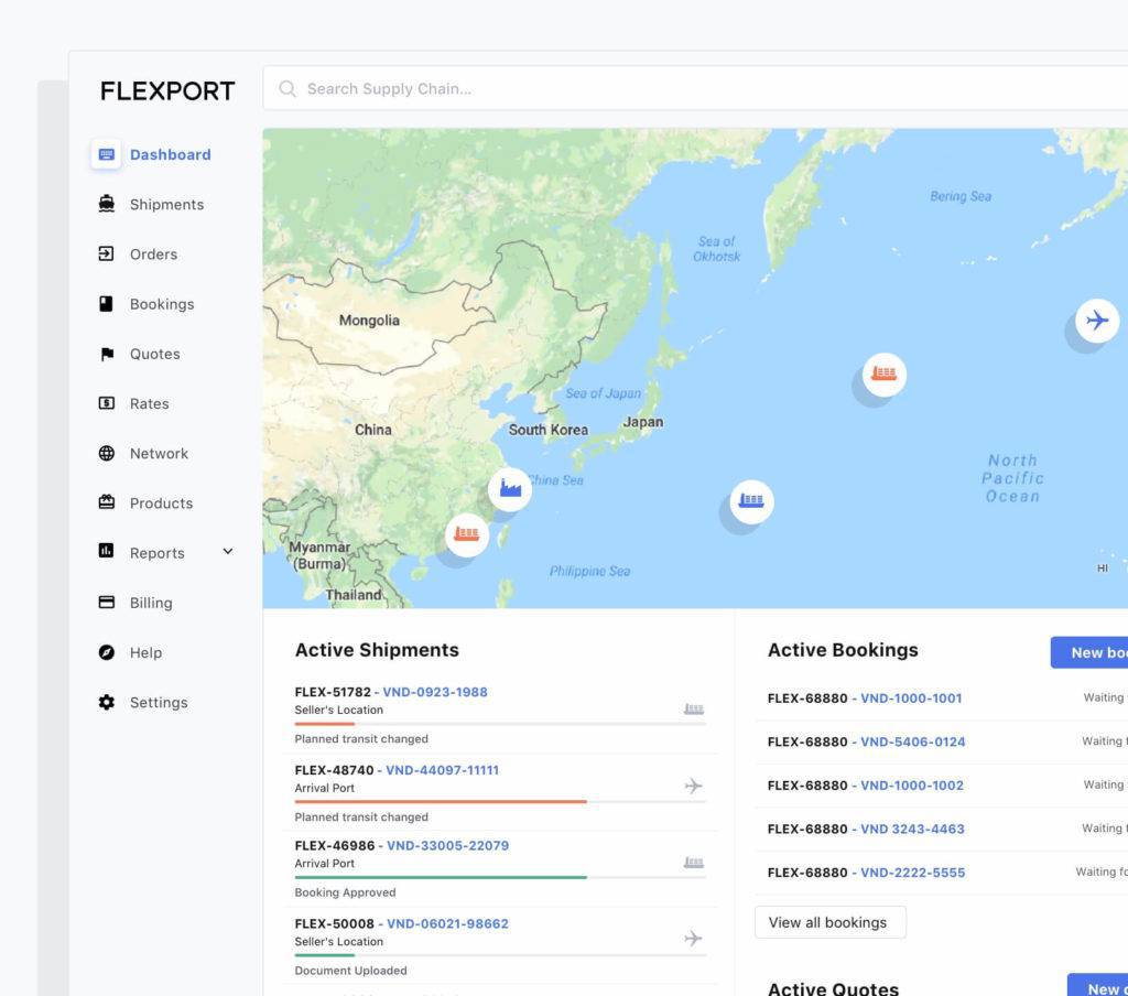 Flexport's dashboard and map feature