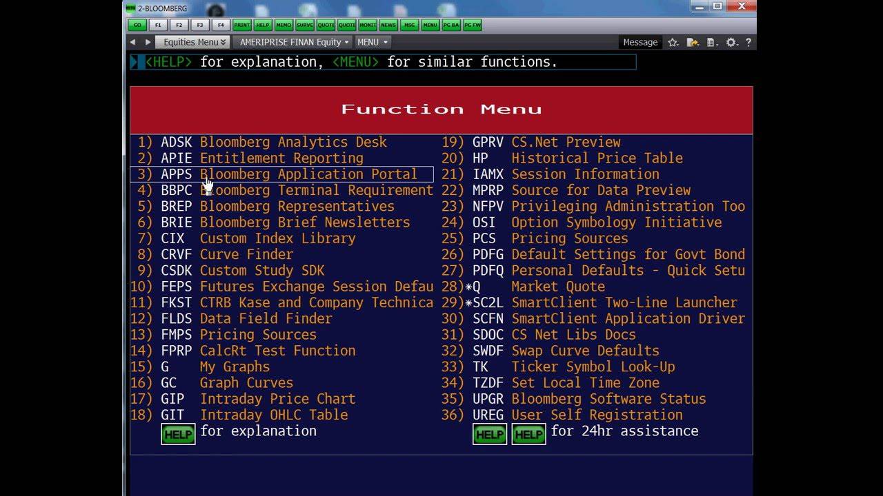 Bloomberg Terminal's function menu