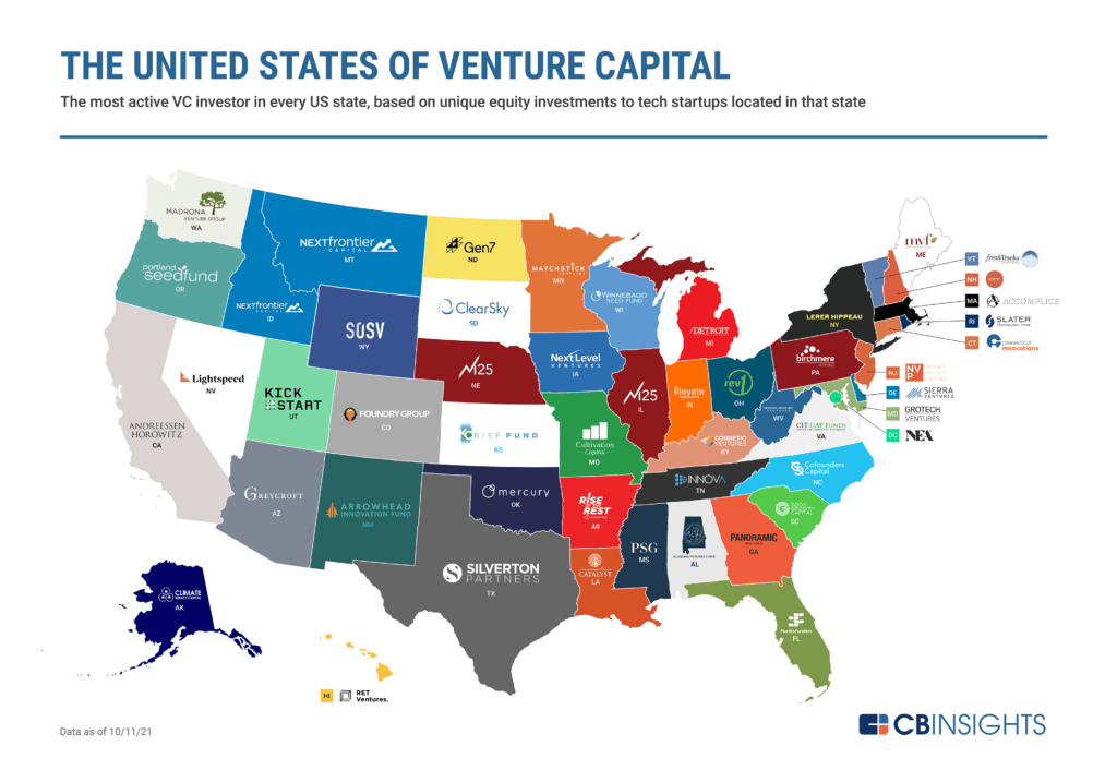 Map of the most active VC investor in every US state 