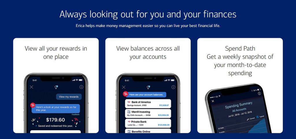 Design showcasing the mobile banking tool Erica by Bank of America