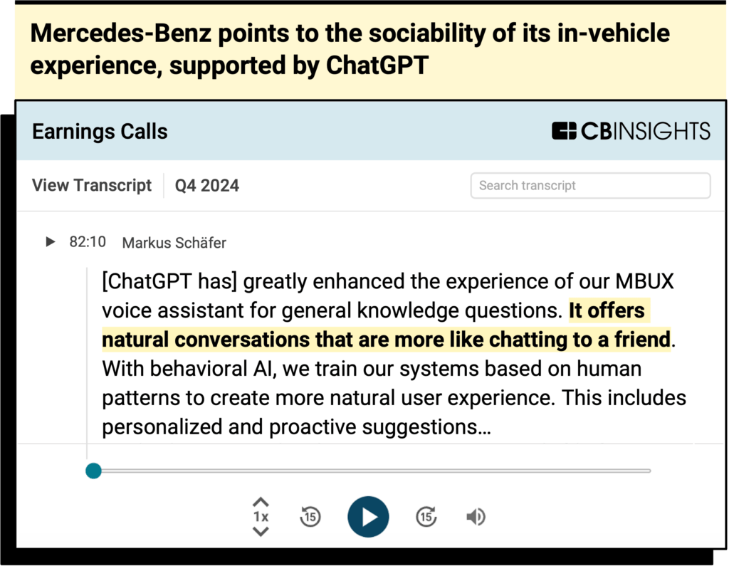 Mercedes-Benz earnings call transcript that speaks to the sociability of its in-vehicle experience